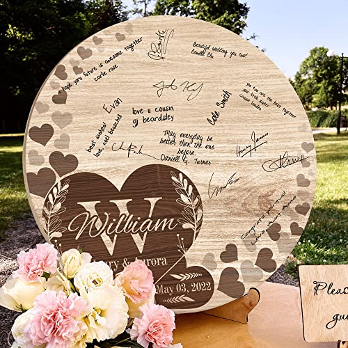 MUCHNEE Personalized Wedding Guest Book Alternative, Customized Decoration Idea for Weddings Engagement Elegant Party, Rustic Guestbook Wood Love Sign with Custom Name Ceremony Date & Family Name