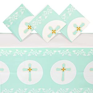 blue panda 3 pack disposable plastic table covers, boy baptism decorations, easter tablecloth (54 x 108 in)