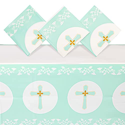 BLUE PANDA 3 Pack Disposable Plastic Table Covers, Boy Baptism Decorations, Easter Tablecloth (54 x 108 in)