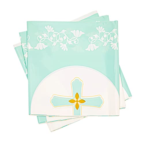 BLUE PANDA 3 Pack Disposable Plastic Table Covers, Boy Baptism Decorations, Easter Tablecloth (54 x 108 in)