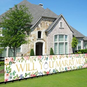 will you marry me backdrop banner decorations, large wedding engagement party sign supplies, bridal shower photo booth props décor (9.8×1.6ft)