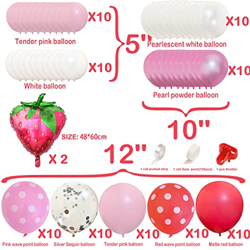 Strawberry Birthday Party Supplies.Strawberry-Themed Balloon Column Pink-Themed Balloons Strawberry-Themed Background Cloth For Children's 1st Birthday Party Decorations