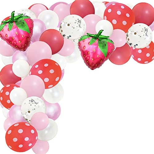 Strawberry Birthday Party Supplies.Strawberry-Themed Balloon Column Pink-Themed Balloons Strawberry-Themed Background Cloth For Children's 1st Birthday Party Decorations