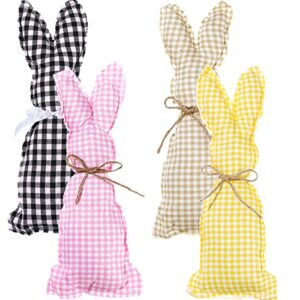 4 pieces easter decor farmhouse rustic bunny decor stuffed bunny ornaments easter centerpiece decorations easter rabbit figurine for easter basket fillers tiered trays (chic style)