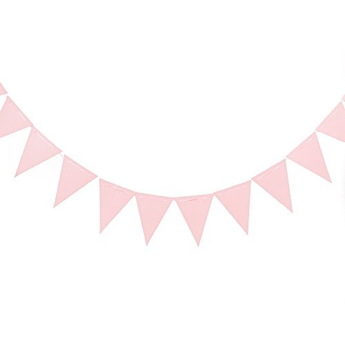 ZOOYOO 20 Feet Pink Glitter Pennant Banner, Paper Triangle Flags Bunting for Baby Birthday Party, Wedding Decor, Baby Shower, 30pcs Flags, Pack of 1(One 20 Feet or Two 10 Feet)