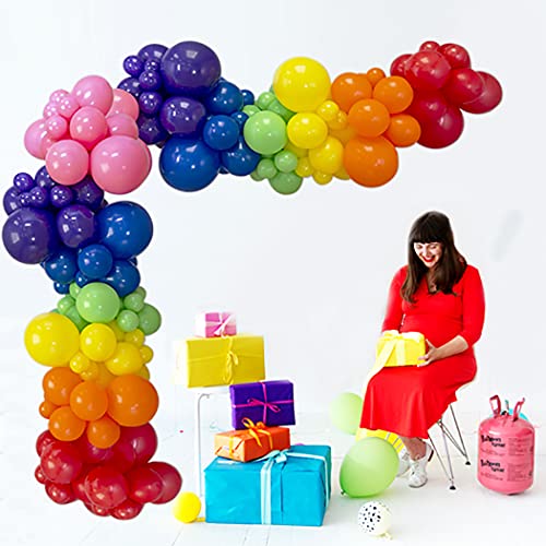 Rainbow Colorful Balloon Garland Arch Kit, 108Pcs Red Orange Yellow Green Blue Pink Purple Round Balloon for Kids Birthday Baby Shower Wedding Party Decorations