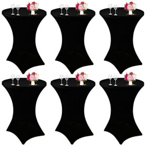 jalancy 6 pack cocktail spandex tablecloth 32″x43″ black stretch square corners cocktail table cover, cocktail table cloth fitted high top round table for bar wedding birthday party banquet (black)