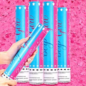 gender reveal confetti cannons – biodegradable gender reveal poppers for birthdays, baby showers confetti shooter party celebration supplies – 4 pink confetti