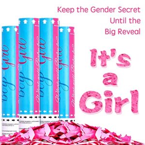 Gender Reveal Confetti Cannons - Biodegradable Gender Reveal Poppers for Birthdays, Baby Showers Confetti Shooter Party Celebration Supplies - 4 Pink Confetti