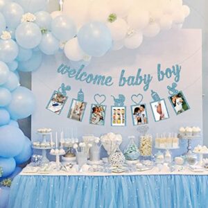 Baby Shower Decorations for Boy - Welcome Baby Boy Banner and Baby Shower Photo Banner