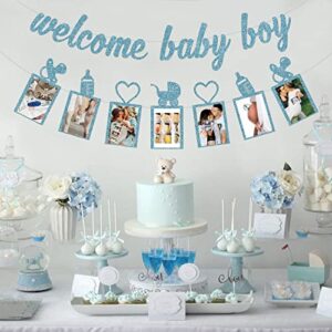 Baby Shower Decorations for Boy - Welcome Baby Boy Banner and Baby Shower Photo Banner