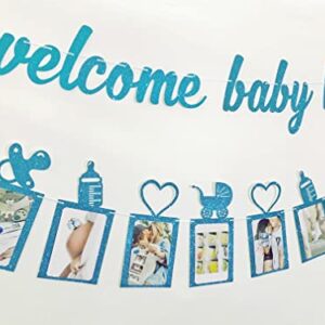 Baby Shower Decorations for Boy - Welcome Baby Boy Banner and Baby Shower Photo Banner