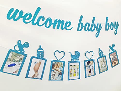 Baby Shower Decorations for Boy - Welcome Baby Boy Banner and Baby Shower Photo Banner