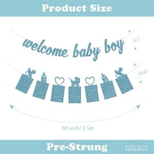 Baby Shower Decorations for Boy - Welcome Baby Boy Banner and Baby Shower Photo Banner