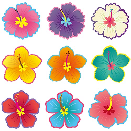 BeYumi 45 Pcs Summer Luau Hibiscus Flower Cutouts Bulletin Board Decorations Set Creative Wall Decals Art Décor for Classroom School Spring Summer Tropical Hawaiian Themed Birthday Party Baby Shower