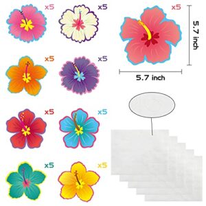 BeYumi 45 Pcs Summer Luau Hibiscus Flower Cutouts Bulletin Board Decorations Set Creative Wall Decals Art Décor for Classroom School Spring Summer Tropical Hawaiian Themed Birthday Party Baby Shower