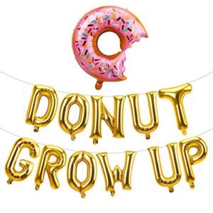 kauayurk donut grow up balloons banner decorations – donut birthday party decorations supplies – gold donut theme party decor for girls boys baby shower