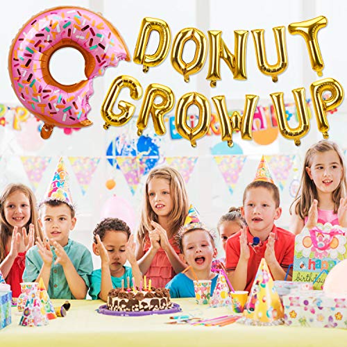 Kauayurk Donut Grow Up Balloons Banner Decorations - Donut Birthday Party Decorations Supplies - Gold Donut Theme Party Decor for Girls Boys Baby Shower