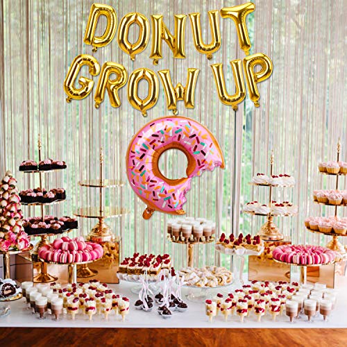 Kauayurk Donut Grow Up Balloons Banner Decorations - Donut Birthday Party Decorations Supplies - Gold Donut Theme Party Decor for Girls Boys Baby Shower