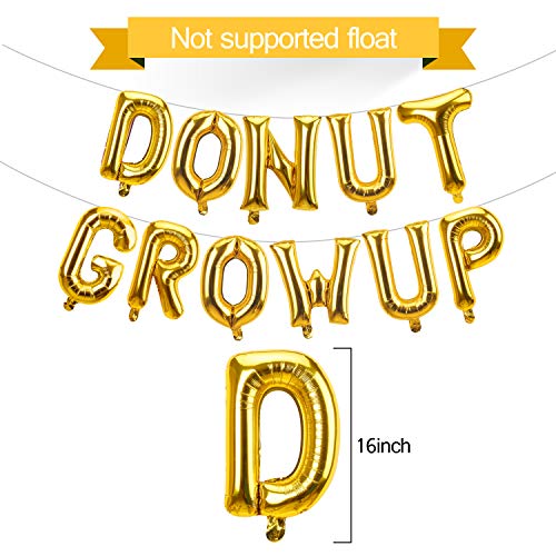 Kauayurk Donut Grow Up Balloons Banner Decorations - Donut Birthday Party Decorations Supplies - Gold Donut Theme Party Decor for Girls Boys Baby Shower