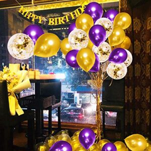 50PCS Purple Balloon Garland with Gold Confetti Balloons Kit, 12 Inch Premium Latex Balloons for Party Supplies, Great for Wedding Anniversary Baby Shower Birthday Festival Decorations