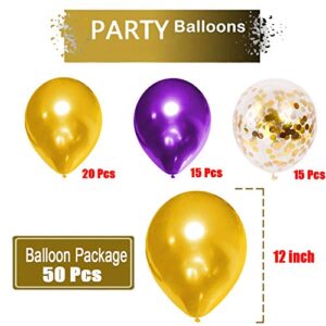 50PCS Purple Balloon Garland with Gold Confetti Balloons Kit, 12 Inch Premium Latex Balloons for Party Supplies, Great for Wedding Anniversary Baby Shower Birthday Festival Decorations