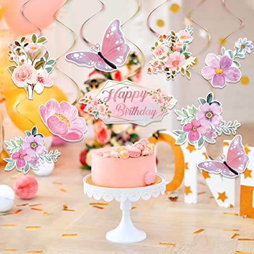 YOOOOXV Flower Birthday Party Decoration, Flower Butterfly Hanging Swirl For Party, Event, Rose Pink Hanging Streamers 13pcs (Hanging Swirl)