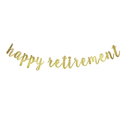 Happy Retirement Banner, Retirement Party Decorations Gold Gliter Paper Sign Backdrops