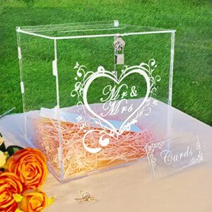 jolik acrylic wedding card box with lock wedding gift card box, large clear diy card box wedding money box for wedding birthday baby shower anniversary