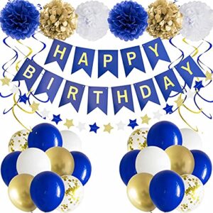 ANSOMO Royal Blue and Gold Happy Birthday Party Decorations Banner Balloons Boys Men Him Women 1st 10th 13th 15th 16th 18th 20th 21st 25th 30th