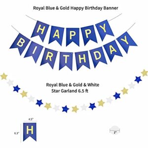 ANSOMO Royal Blue and Gold Happy Birthday Party Decorations Banner Balloons Boys Men Him Women 1st 10th 13th 15th 16th 18th 20th 21st 25th 30th