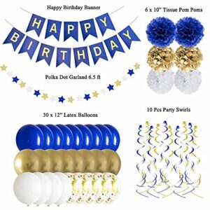 ANSOMO Royal Blue and Gold Happy Birthday Party Decorations Banner Balloons Boys Men Him Women 1st 10th 13th 15th 16th 18th 20th 21st 25th 30th