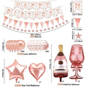 229 Pack Rose Gold & White Party Supplies Rose Gold Birthday Party Decorations Happy Birthday Dinnerware Set Rose Gold Paper Plates, Balloons, Tableclothes, Banner, Garland, Napkin, Cups Serves 20
