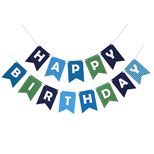 Premium Layered Felt Happy Birthday Banner Bunting Laser Cut 60 inches wide - Blues