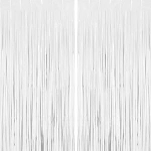 totafam white fringe curtains, xtra large foil fringe curtains, pack of 2 foil white backdrop curtains party decorations for birthday wedding bridal shower cocktail christmas new year party