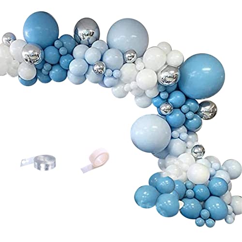 Blue White and Silver Balloon Garland Kit - 154Pcs Blue White and Silver Balloons for Baby Shower, Birthday, Wedding Party Shop Decoration