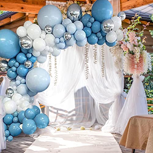 Blue White and Silver Balloon Garland Kit - 154Pcs Blue White and Silver Balloons for Baby Shower, Birthday, Wedding Party Shop Decoration