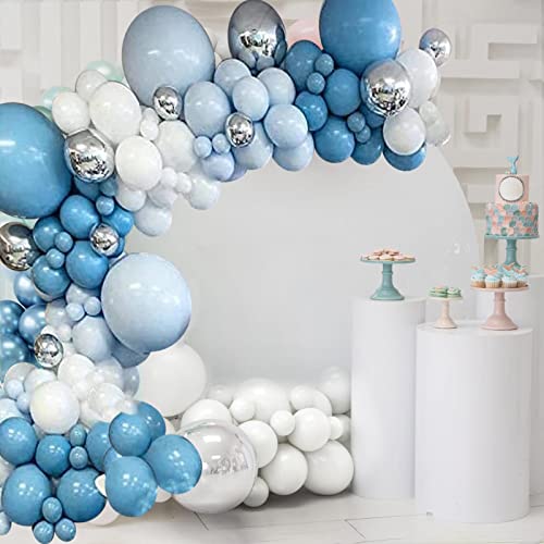 Blue White and Silver Balloon Garland Kit - 154Pcs Blue White and Silver Balloons for Baby Shower, Birthday, Wedding Party Shop Decoration