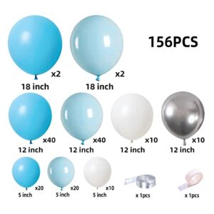 Blue White and Silver Balloon Garland Kit - 154Pcs Blue White and Silver Balloons for Baby Shower, Birthday, Wedding Party Shop Decoration