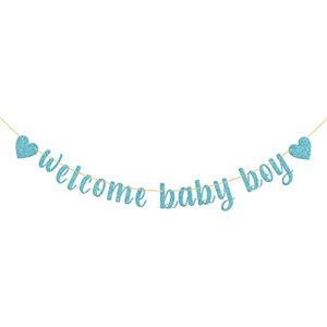 belrew welcome baby boy banner, it’s a boy baby shower decor, gender reveal party, baby 1st birthday party decoration supplies, glittery blue