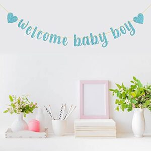 Belrew Welcome Baby Boy Banner, It's a Boy Baby Shower Decor, Gender Reveal Party, Baby 1st Birthday Party Decoration Supplies, Glittery Blue