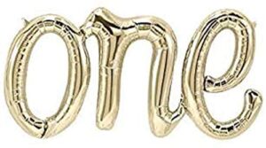 gugelives hanging foils script balloon “one” word – 30” classic gold air balloons – set of 1 balloon – perfect for baby shower, happy birthday or any party decorations