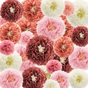 24 pieces dusty rose tissue paper flowers large 14” paper pom poms flowers decor paper puff flower ball for wedding baby shower bachelorette birthday party decoration, 14” 12” 10 ” 8” 6” 4”