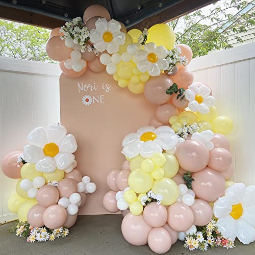 Daisy Balloon Garland Arch Kit-131Pcs Sunflower Pastel Orange and Yellow Balloons for Boho Two Groovy Party Decoration Daisy Theme Wedding Birthday Party Baby Shower