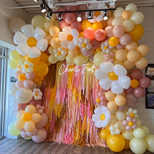 Daisy Balloon Garland Arch Kit-131Pcs Sunflower Pastel Orange and Yellow Balloons for Boho Two Groovy Party Decoration Daisy Theme Wedding Birthday Party Baby Shower