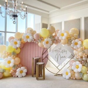 Daisy Balloon Garland Arch Kit-131Pcs Sunflower Pastel Orange and Yellow Balloons for Boho Two Groovy Party Decoration Daisy Theme Wedding Birthday Party Baby Shower