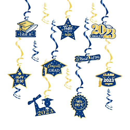 2023 Graduation Party Decorations Kit Hanging Swirls (18 Pcs) Navy Blue Black and Silver, Class of 2023 Grad Party Supplies Decorations, Congratulation Swirls for Graduation Celebration