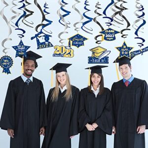 2023 Graduation Party Decorations Kit Hanging Swirls (18 Pcs) Navy Blue Black and Silver, Class of 2023 Grad Party Supplies Decorations, Congratulation Swirls for Graduation Celebration