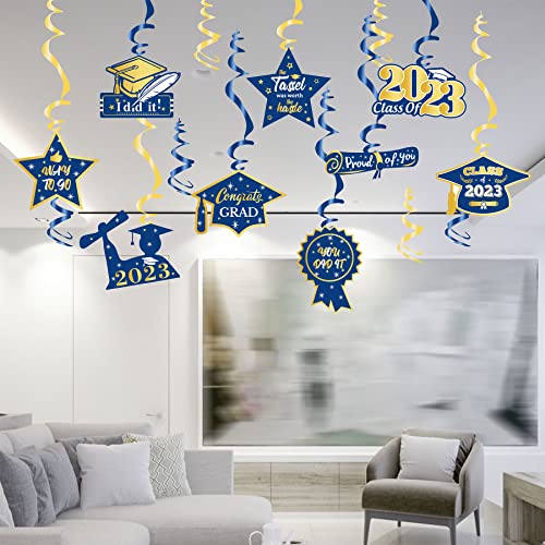 2023 Graduation Party Decorations Kit Hanging Swirls (18 Pcs) Navy Blue Black and Silver, Class of 2023 Grad Party Supplies Decorations, Congratulation Swirls for Graduation Celebration