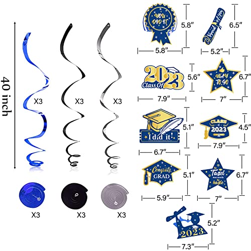 2023 Graduation Party Decorations Kit Hanging Swirls (18 Pcs) Navy Blue Black and Silver, Class of 2023 Grad Party Supplies Decorations, Congratulation Swirls for Graduation Celebration